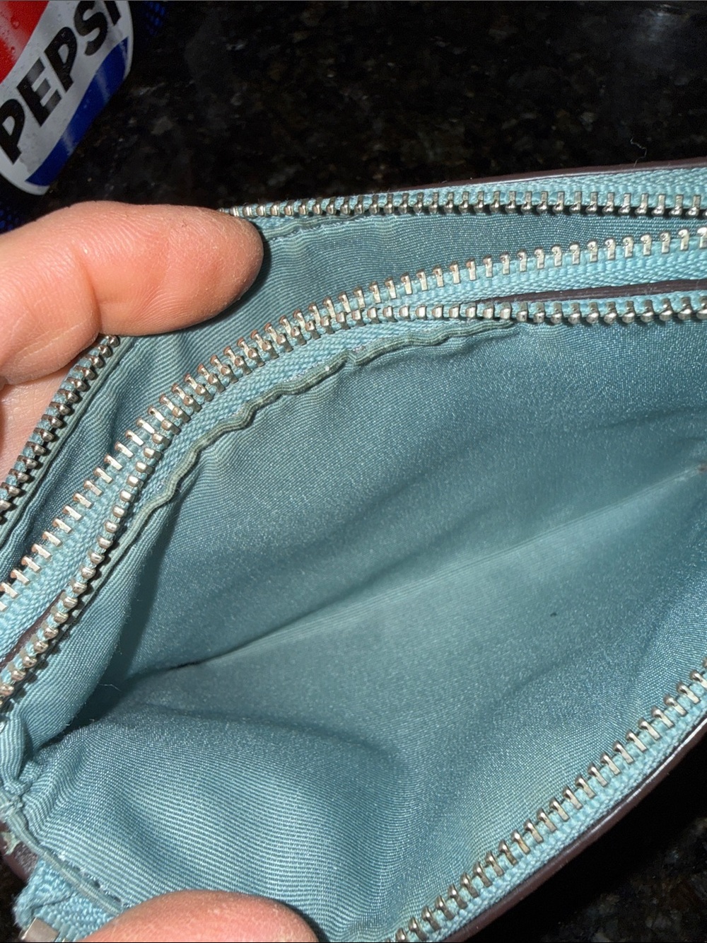Coach double zip Pebble Leather Wristlet in Mint Blue - Picture 7 of 9